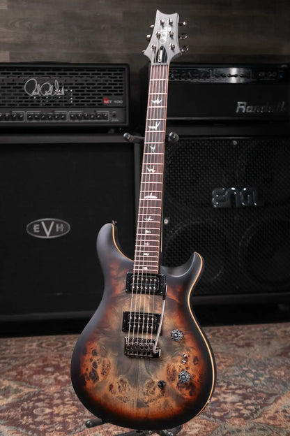 PRS SE "Exotic" Custom 24-08 Poplar Burl Electric Guitar - Charcoal Cherry Midnight Burst with Gig Bag
