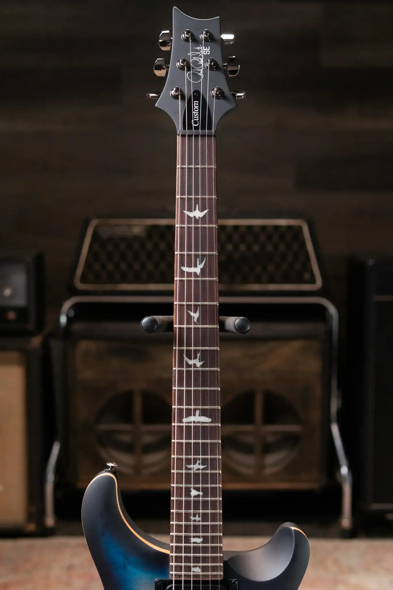 PRS SE "Exotic" Custom 24-08 Poplar Burl Electric Guitar - Lake Blue Midnight Burst with Gig Bag