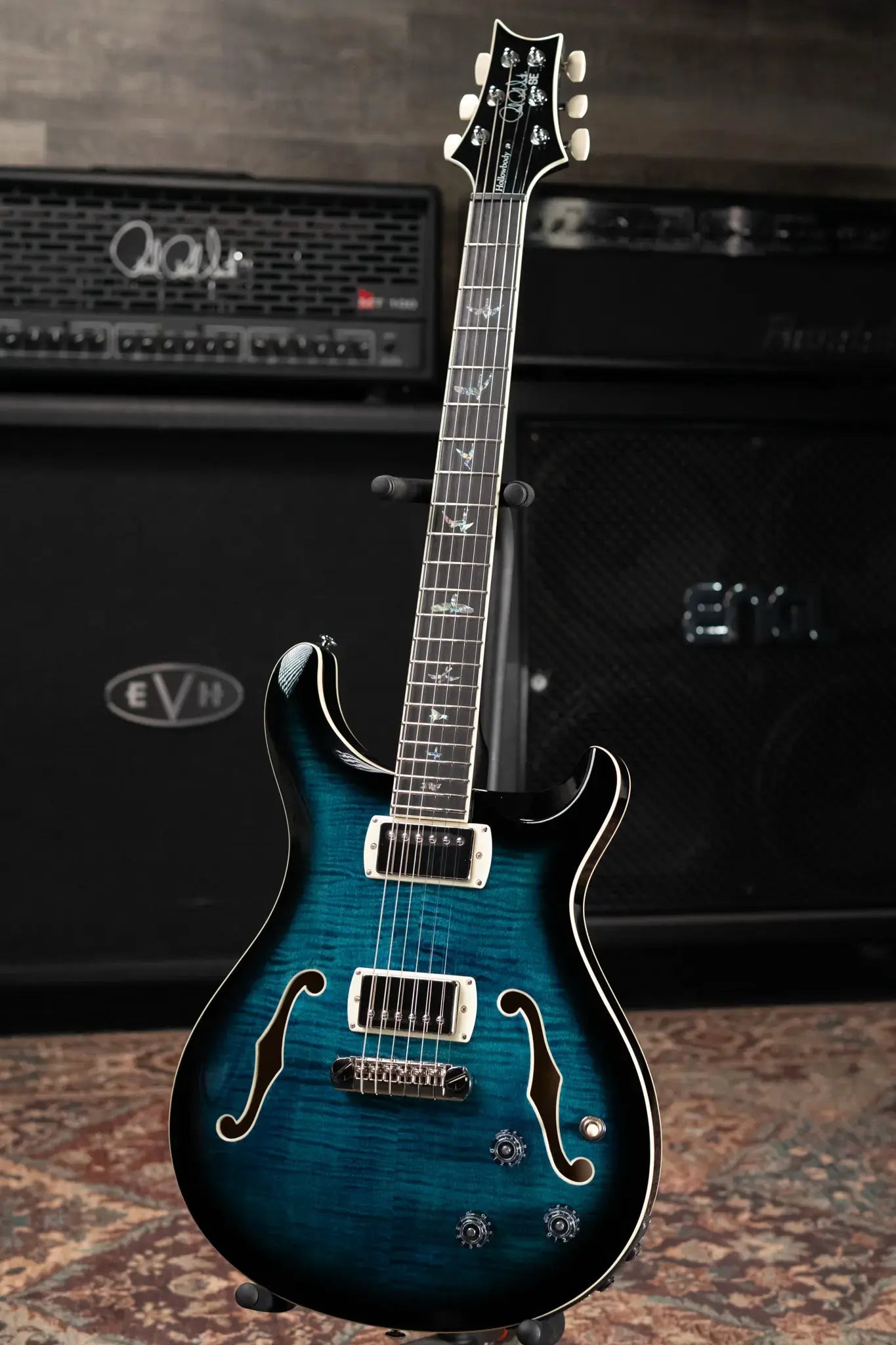 PRS SE Hollowbody II Piezo Electric Guitar - Peacock Blue Smokeburst with Gig Bag