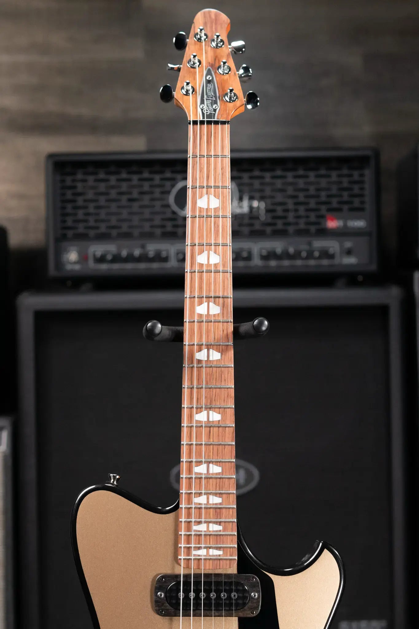 Powers Electric A-Type FF42 Hollow Body Electric Guitar - Casablanca Beige/Black Metallic with Gig Bag