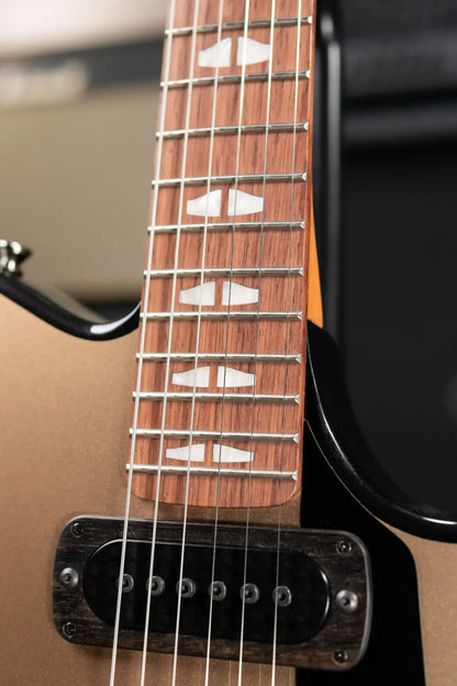 Powers Electric A-Type FF42 Hollow Body Electric Guitar - Casablanca Beige/Black Metallic with Gig Bag
