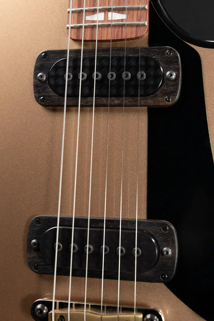 Powers Electric A-Type FF42 Hollow Body Electric Guitar - Casablanca Beige/Black Metallic with Gig Bag