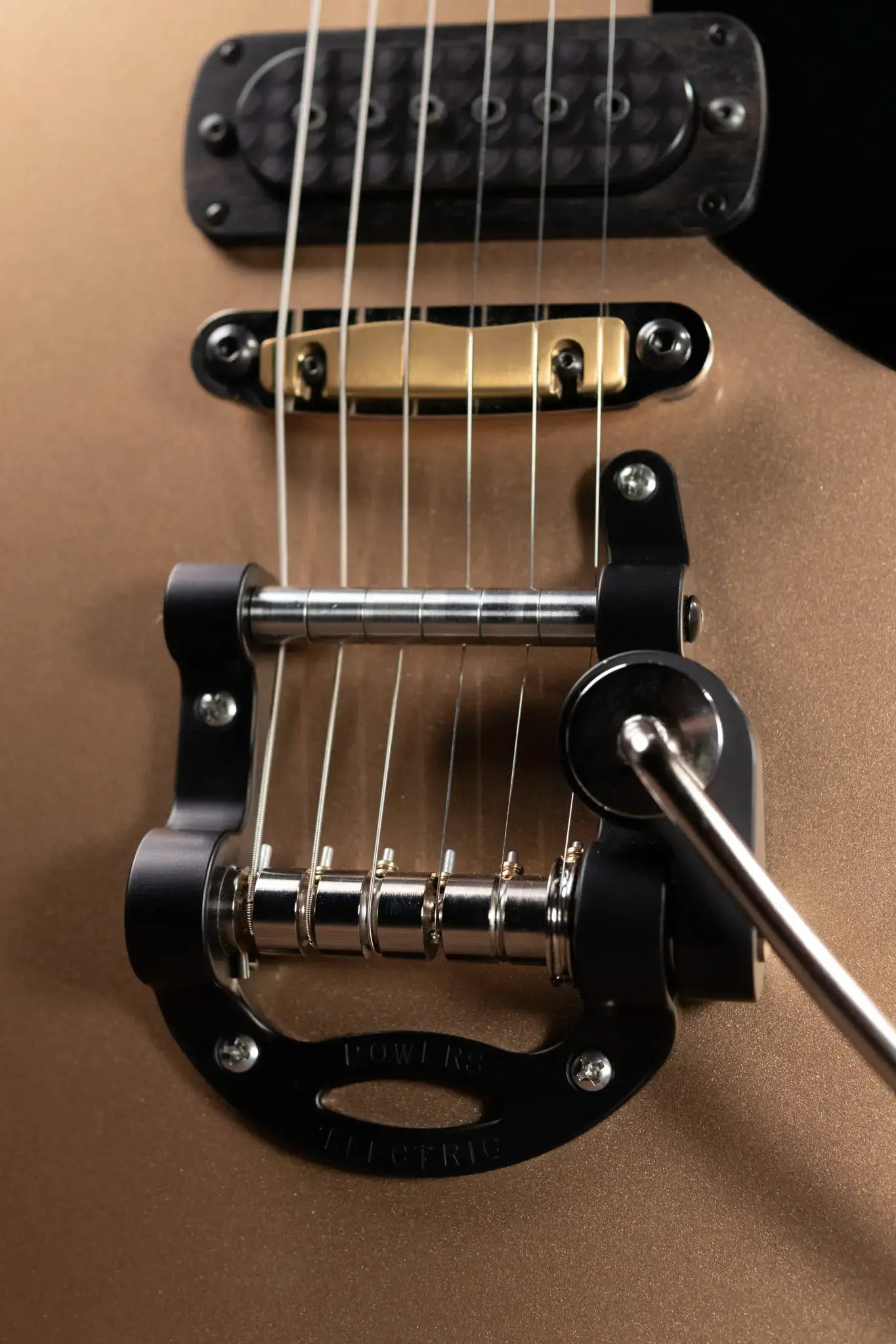 Powers Electric A-Type FF42 Hollow Body Electric Guitar - Casablanca Beige/Black Metallic with Gig Bag
