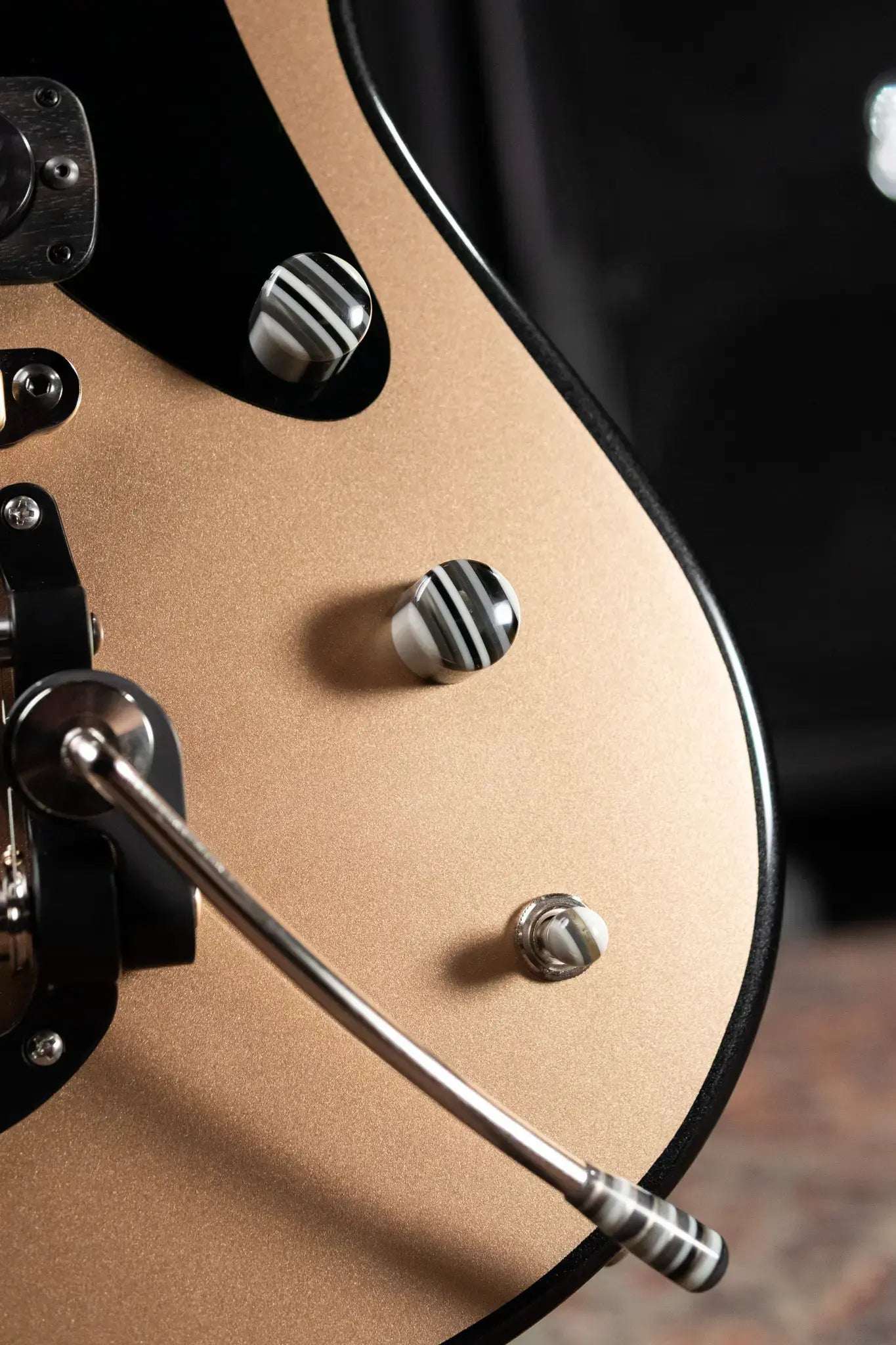 Powers Electric A-Type FF42 Hollow Body Electric Guitar - Casablanca Beige/Black Metallic with Gig Bag