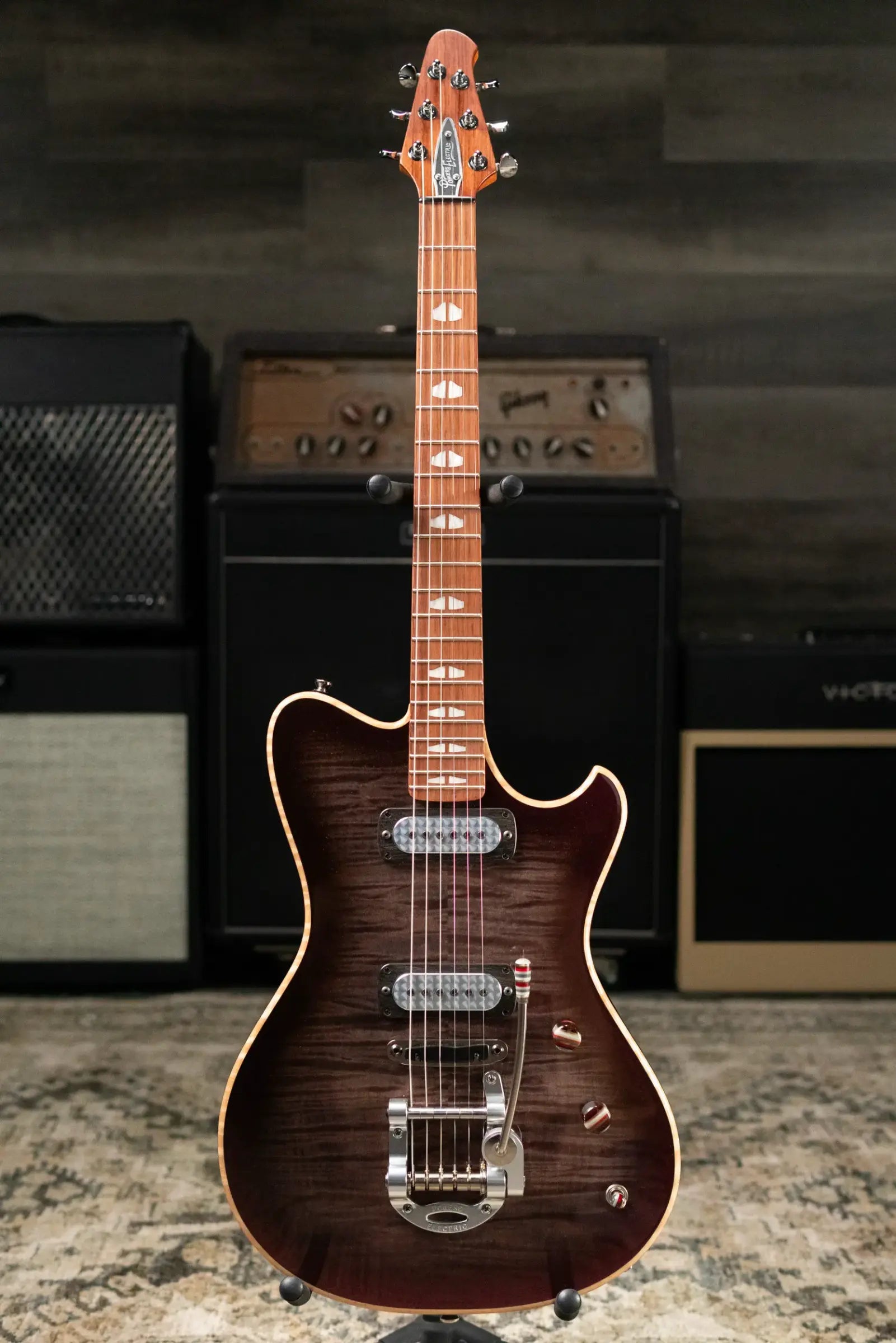 Powers Electric A-Type FF42 NAMM 2026 Hollow Body Electric Guitar - Select Maple Chroma Silver Cranberry with Gig Bag