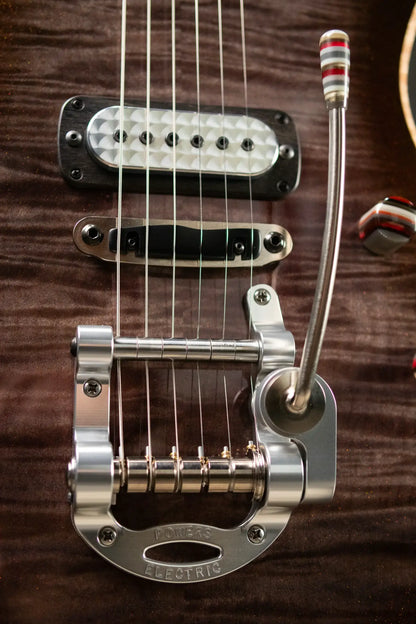 Powers Electric A-Type FF42 NAMM 2026 Hollow Body Electric Guitar - Select Maple Chroma Silver Cranberry with Gig Bag