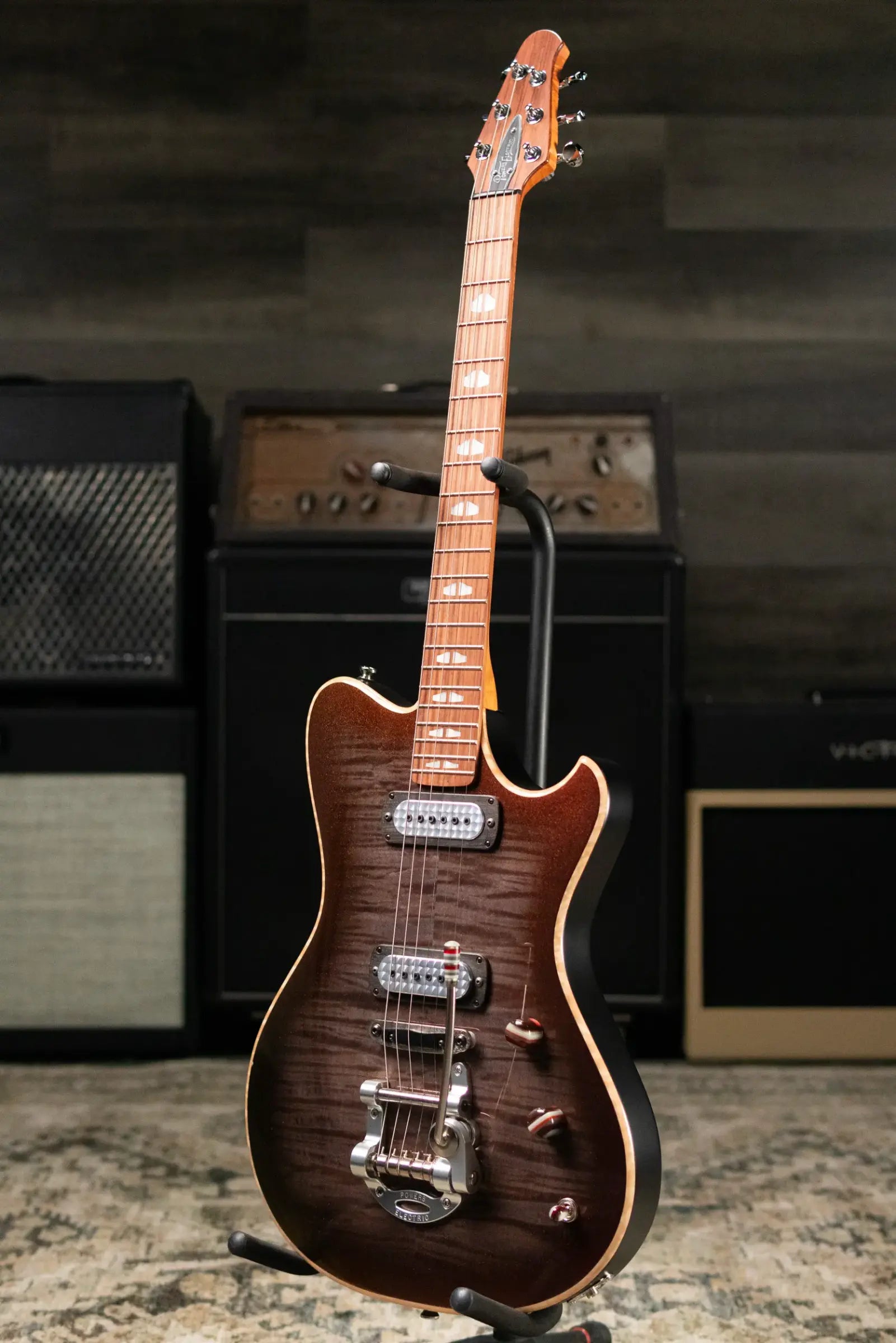 Powers Electric A-Type FF42 NAMM 2026 Hollow Body Electric Guitar - Select Maple Chroma Silver Cranberry with Gig Bag