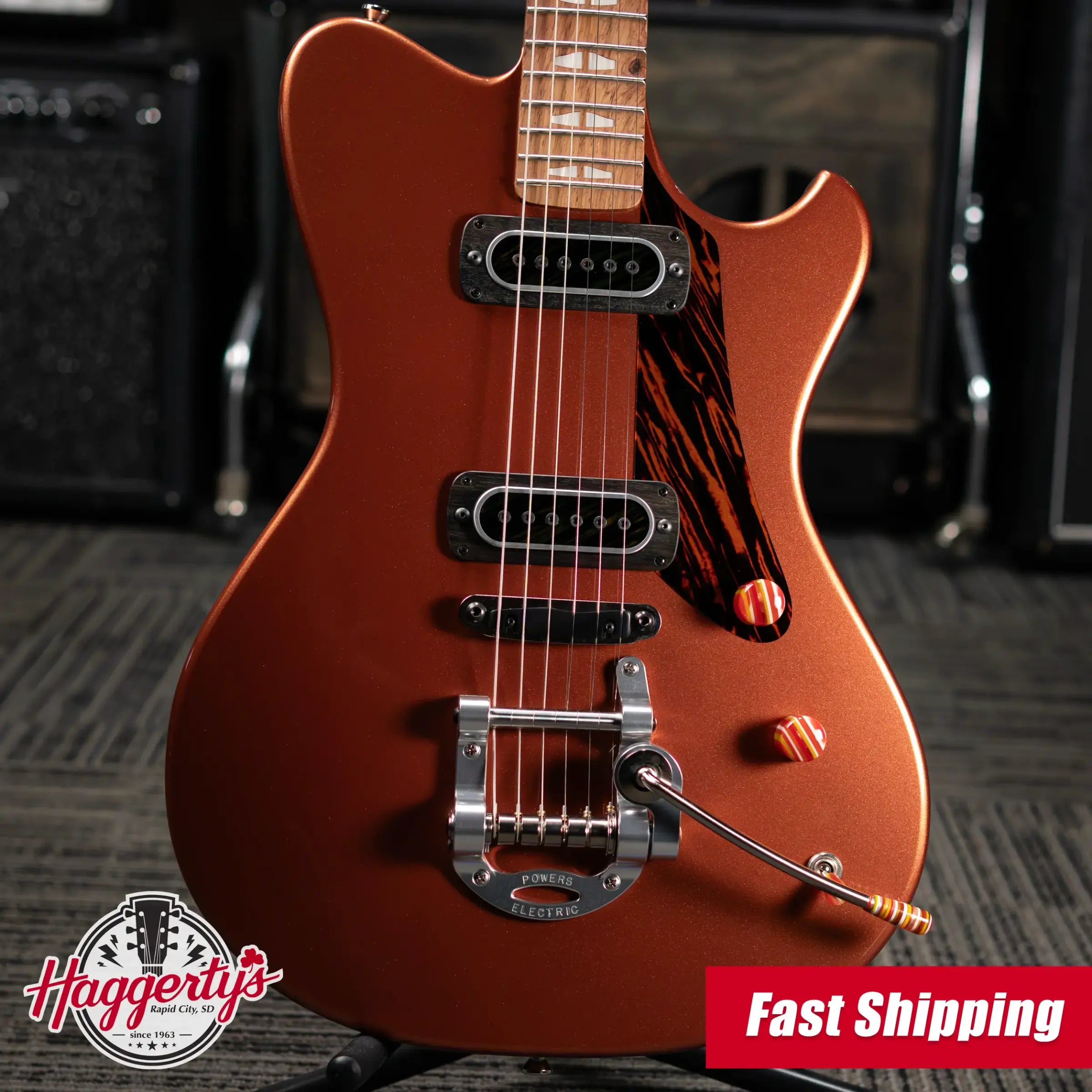 Powers Electric A-Type PF42 Hollow Body Electric Guitar - Byzantine Gold with Gig Bag