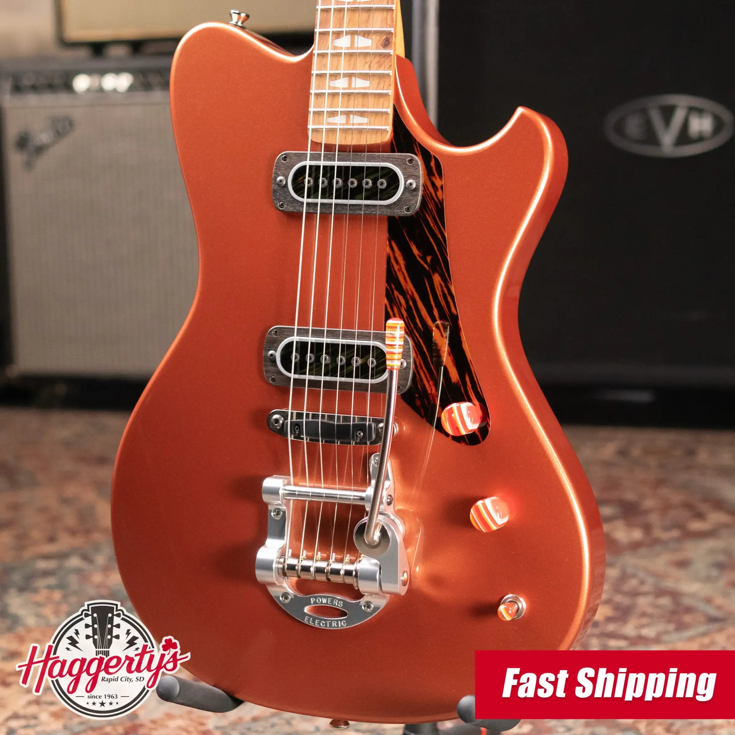 Powers Electric A-Type PF42 Hollow Body Electric Guitar - Byzantine Gold with Gig Bag