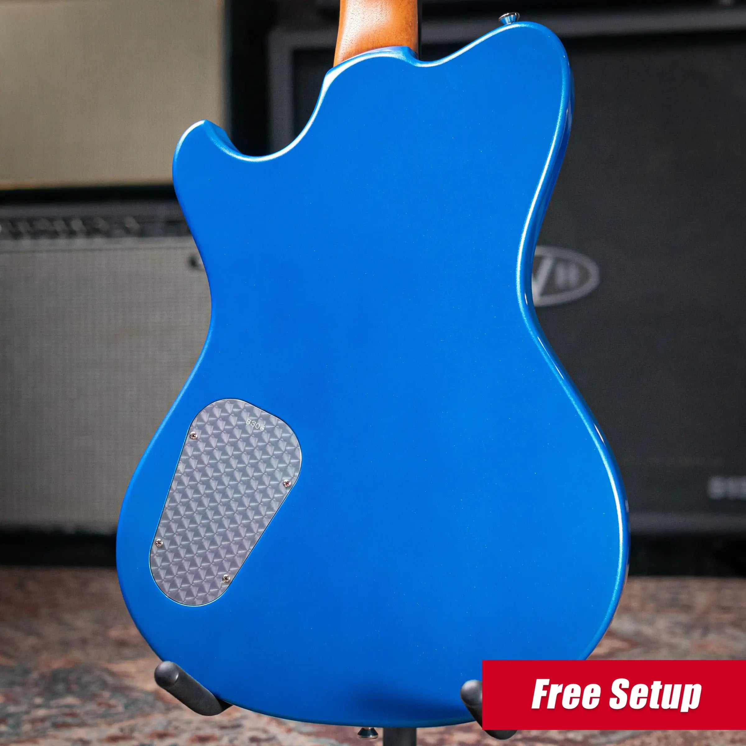 Powers Electric A-Type PF42 Hollow Body Electric Guitar - Cruise Night Blue Ghost Flame with Gig Bag