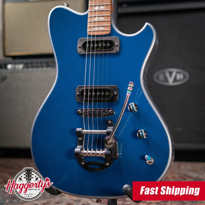 Powers Electric A-Type PF42 Hollow Body Electric Guitar - Dark Gulf Blue/Chrome Blue with Gig Bag