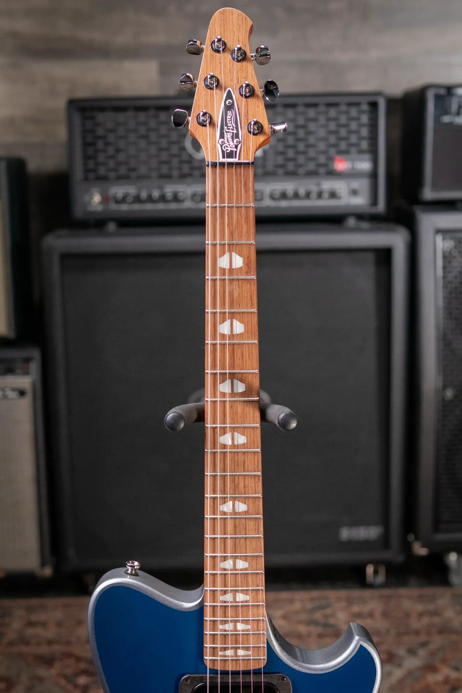 Powers Electric A-Type PF42 Hollow Body Electric Guitar - Dark Gulf Blue/Chrome Blue with Gig Bag