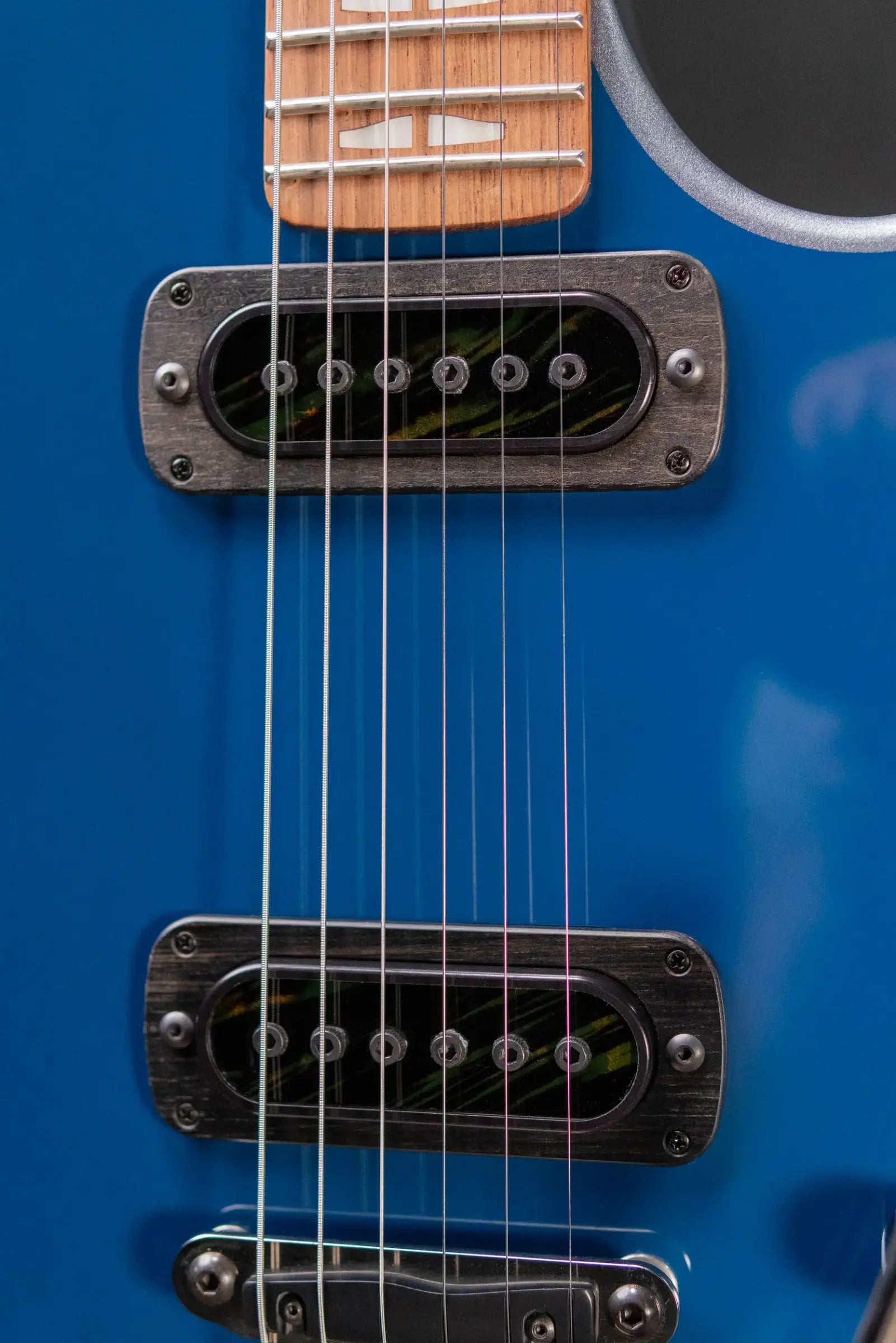 Powers Electric A-Type PF42 Hollow Body Electric Guitar - Dark Gulf Blue/Chrome Blue with Gig Bag