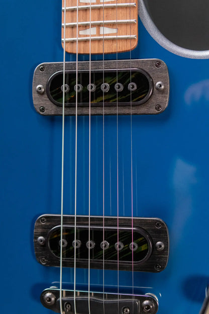 Powers Electric A-Type PF42 Hollow Body Electric Guitar - Dark Gulf Blue/Chrome Blue with Gig Bag