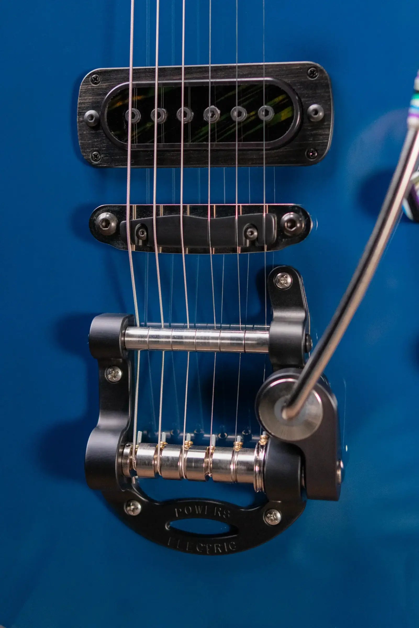 Powers Electric A-Type PF42 Hollow Body Electric Guitar - Dark Gulf Blue/Chrome Blue with Gig Bag