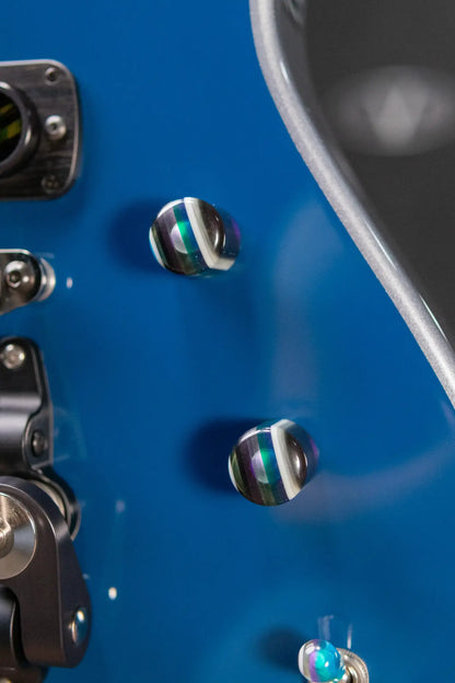 Powers Electric A-Type PF42 Hollow Body Electric Guitar - Dark Gulf Blue/Chrome Blue with Gig Bag