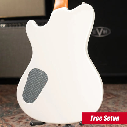Powers Electric A-Type PF42 Hollow Body Electric Guitar - Geranium Red/Pearl White with Gig Bag