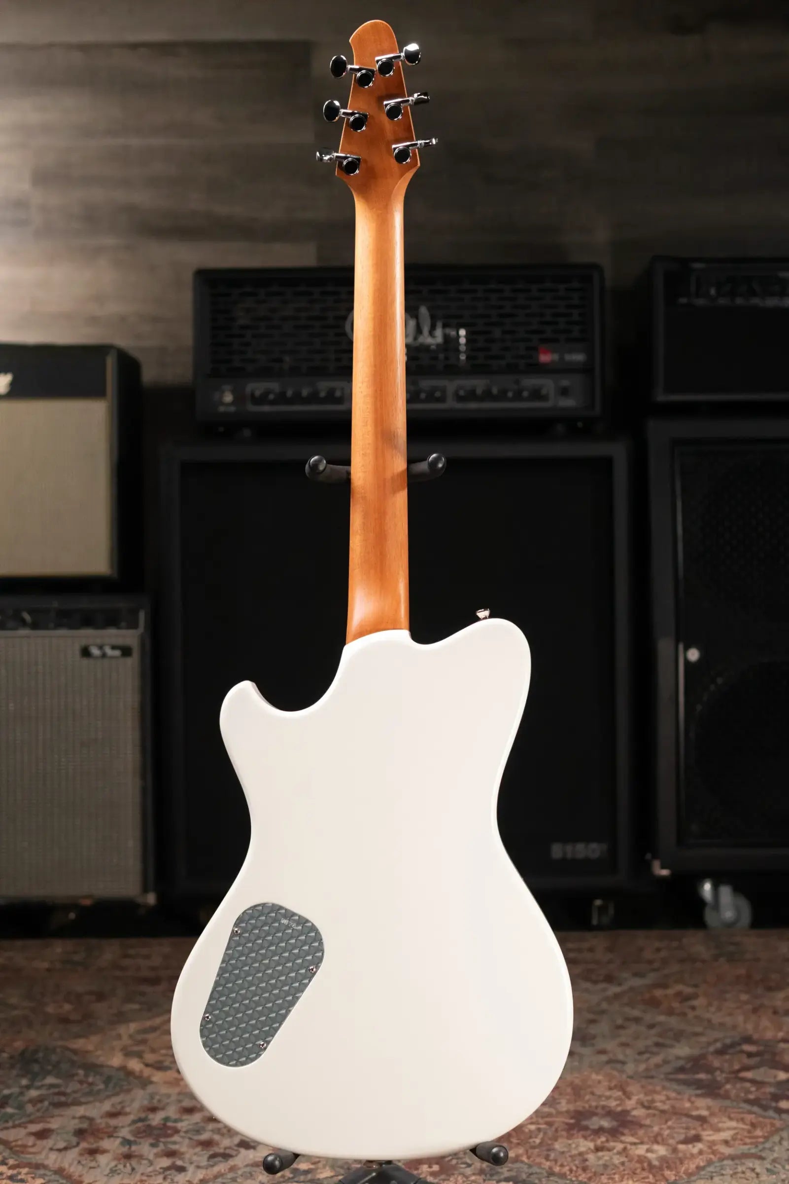 Powers Electric A-Type PF42 Hollow Body Electric Guitar - Geranium Red/Pearl White with Gig Bag