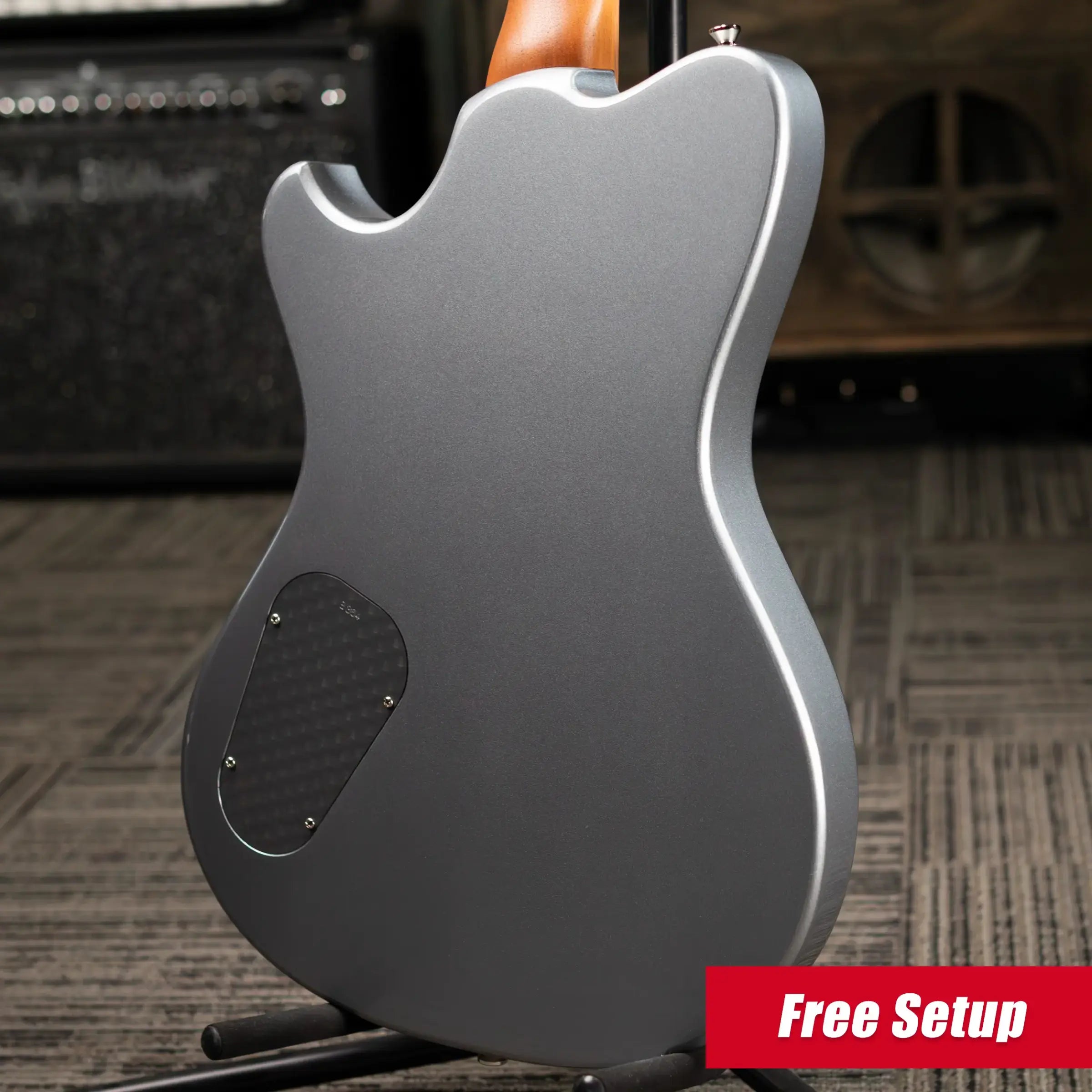 Powers Electric A-Type PF42 Hollow Body Electric Guitar - Liquid Metal Chrome Blue with Gig Bag