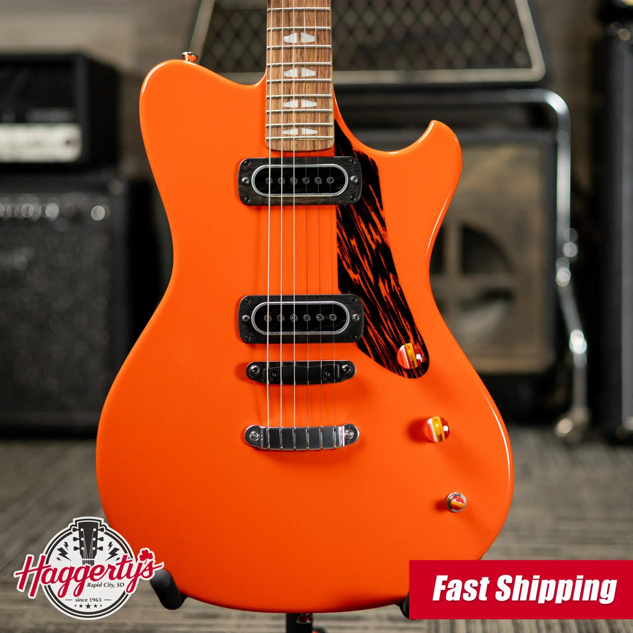 Powers Electric A-Type PF42 Hollow Body Guitar - Continental Orange with Gig Bag