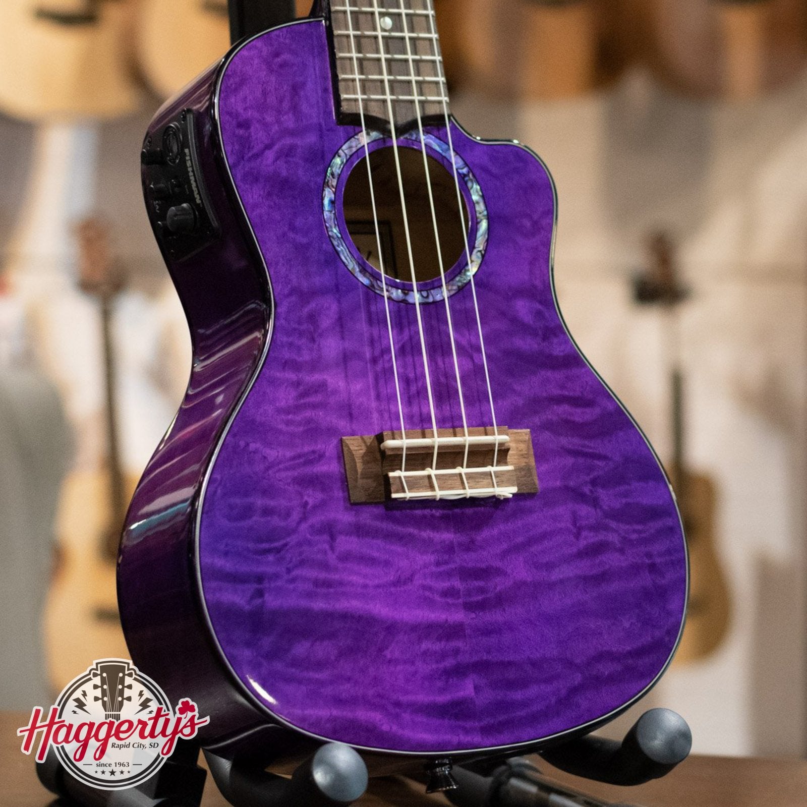 Lanikai QM-PUCEC Quilted Maple Purple Concert Ukulele Cutaway with Electronics