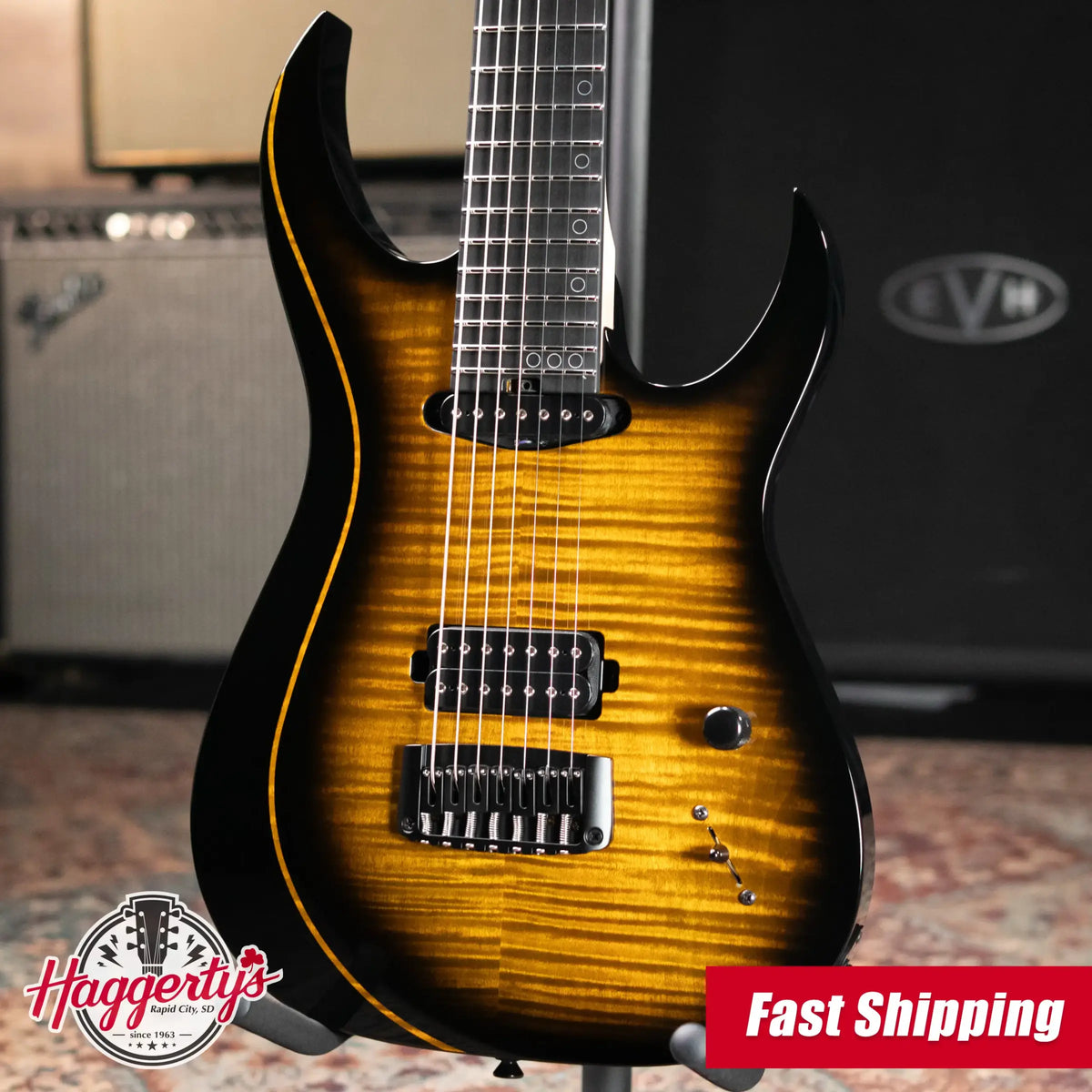 Schecter Custom Shop Sunset Extreme 7-String Electric Guitar - 2-Tone Sunburst Flame Top with Hardshell Case