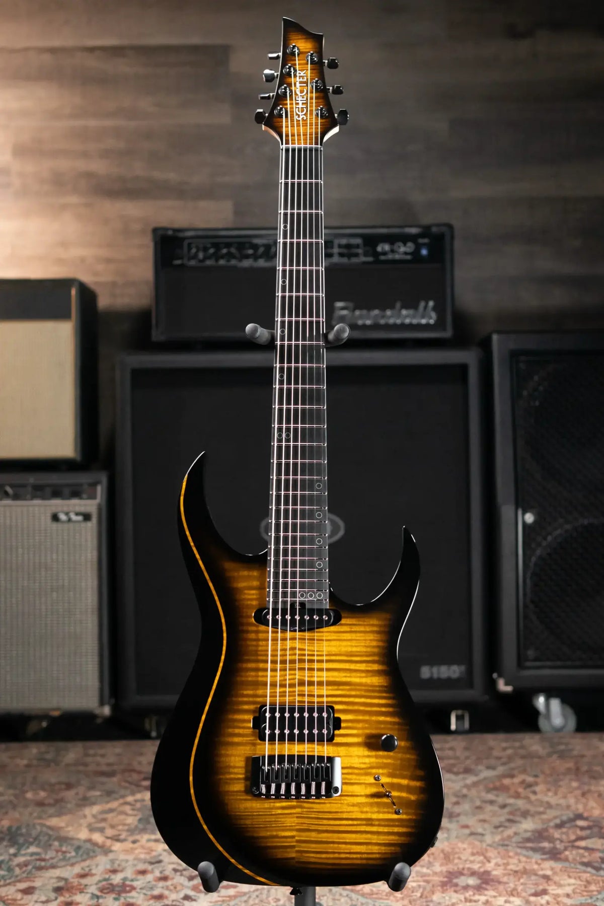 Schecter Custom Shop Sunset Extreme 7-String Electric Guitar - 2-Tone Sunburst Flame Top with Hardshell Case