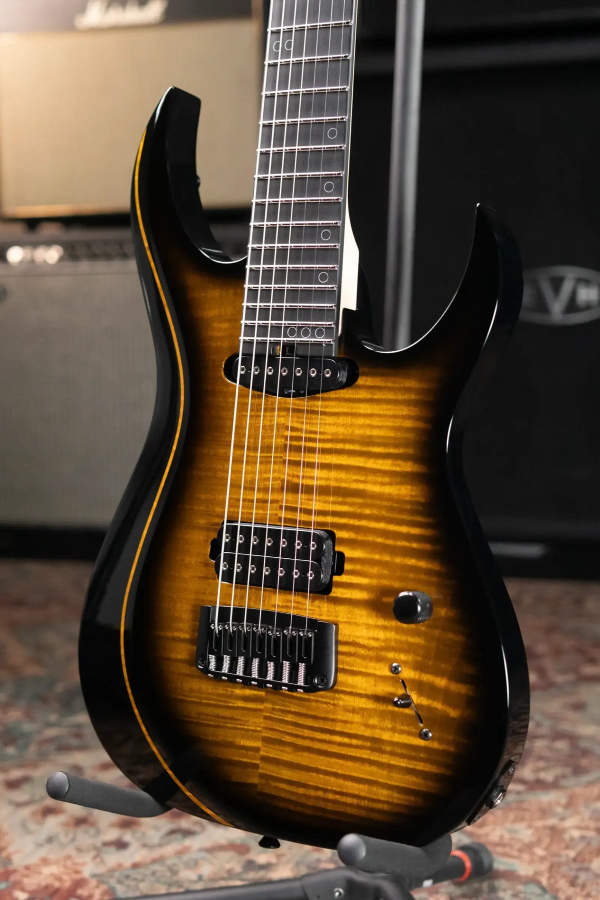 Schecter Custom Shop Sunset Extreme 7-String Electric Guitar - 2-Tone Sunburst Flame Top with Hardshell Case