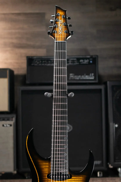 Schecter Custom Shop Sunset Extreme 7-String Electric Guitar - 2-Tone Sunburst Flame Top with Hardshell Case