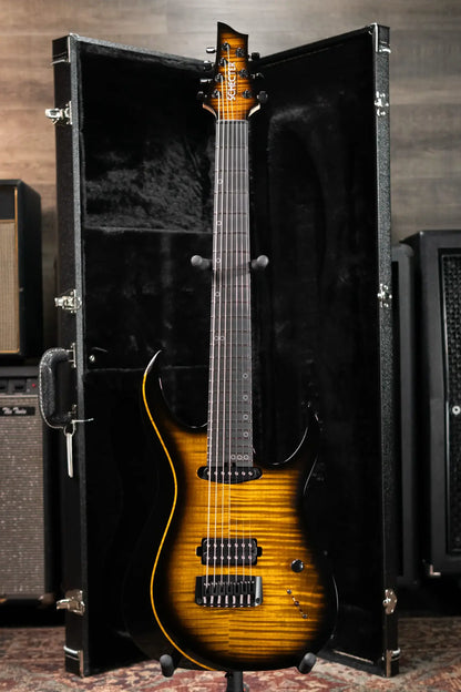 Schecter Custom Shop Sunset Extreme 7-String Electric Guitar - 2-Tone Sunburst Flame Top with Hardshell Case
