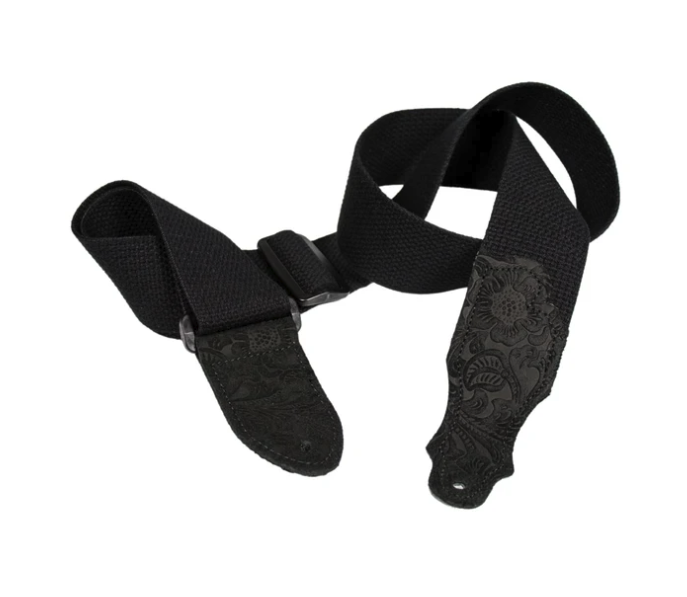 Franklin Straps 2" Black Cotton Guitar Strap - Embossed Suede End Tab