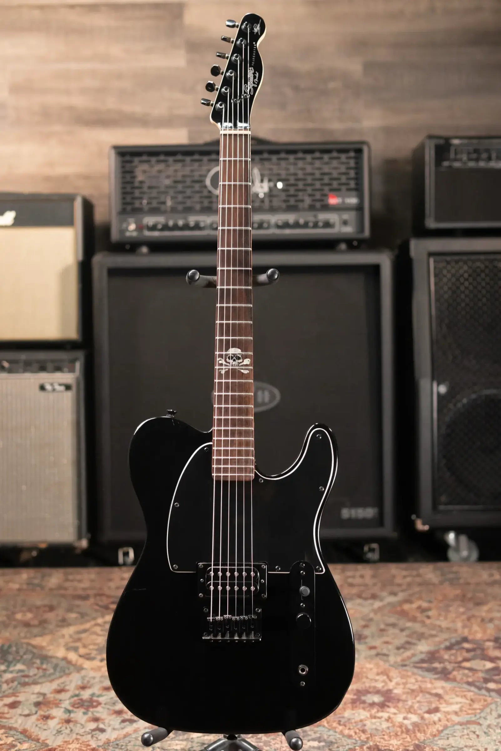 Squier Avril Lavigne Telecaster Electric Guitar - Black with Skull and Crossbones Logo - Used