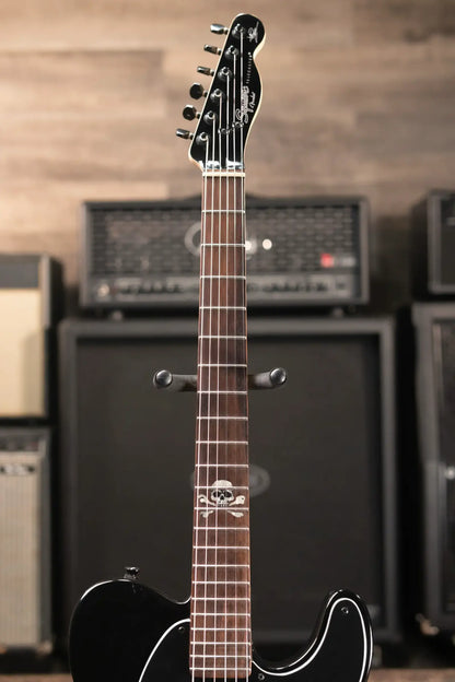 Squier Avril Lavigne Telecaster Electric Guitar - Black with Skull and Crossbones Logo - Used
