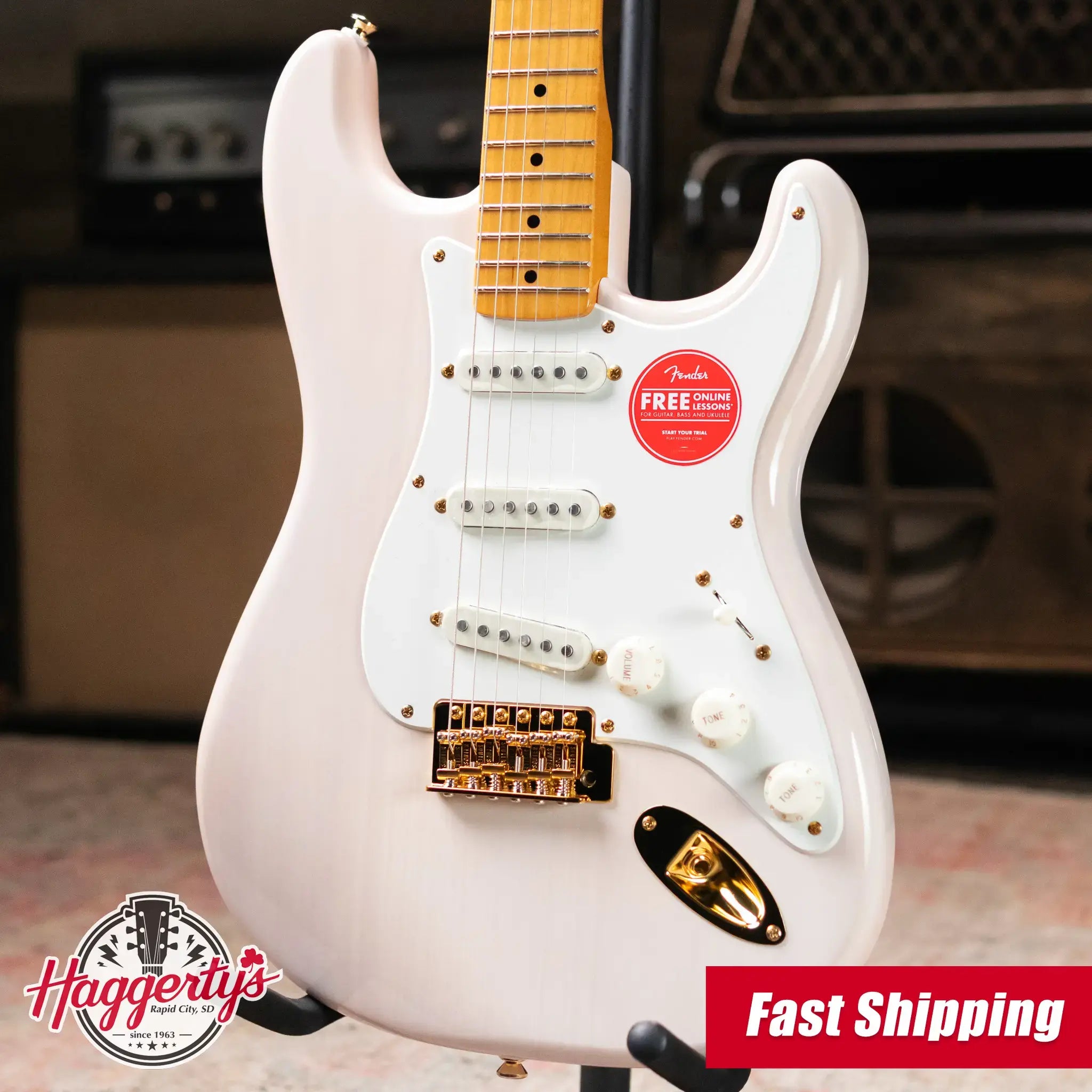 Squier FSR Classic Vibe '50s Stratocaster Electric Guitar - White Blonde, Gold Hardware