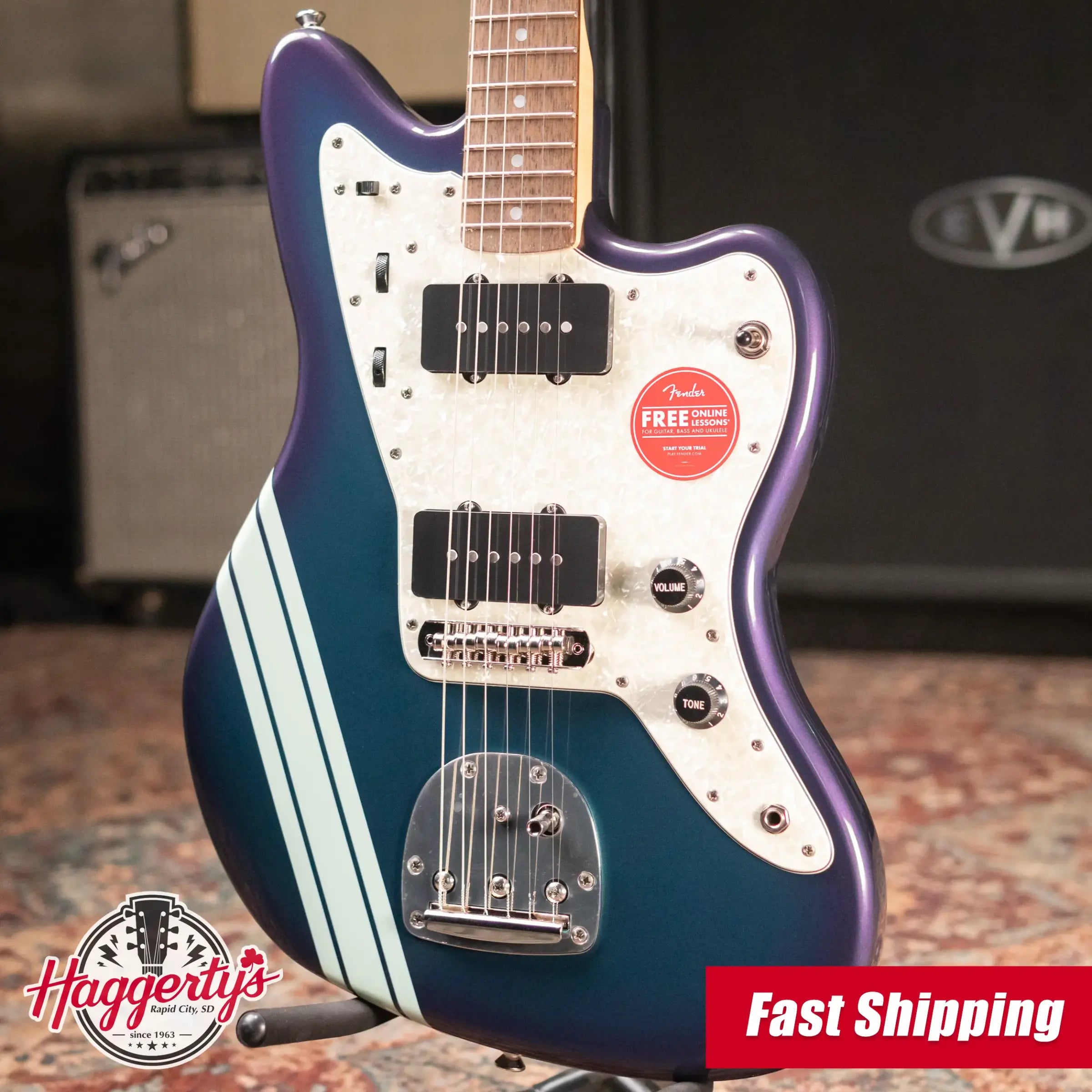 Squier FSR Classic Vibe '60s Jazzmaster, Laurel Fingerboard, White Pearloid Pickguard, Matching Headstock Electric Guitar - Competition Burgundy