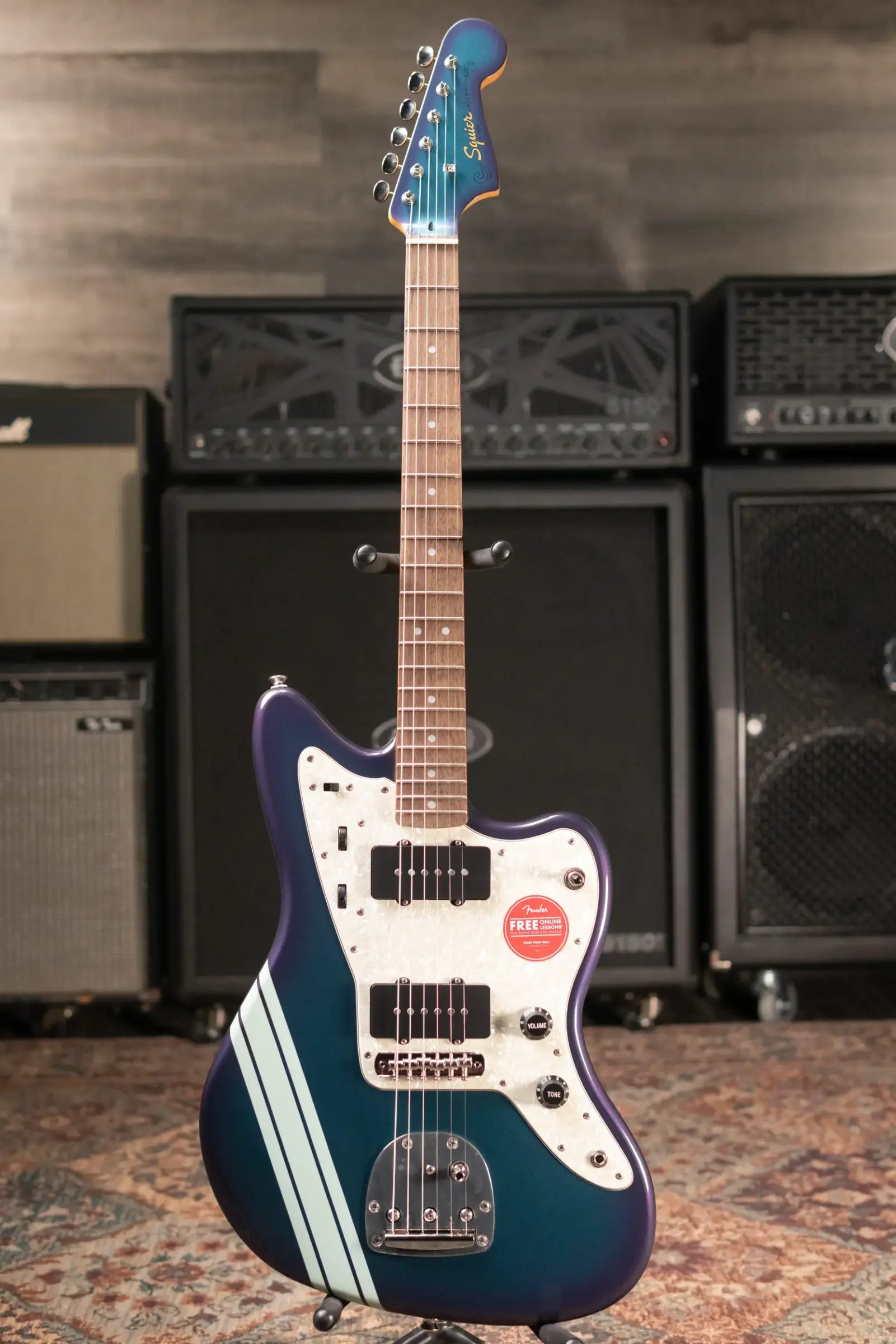 Squier FSR Classic Vibe '60s Jazzmaster, Laurel Fingerboard, White Pearloid Pickguard, Matching Headstock Electric Guitar - Competition Burgundy