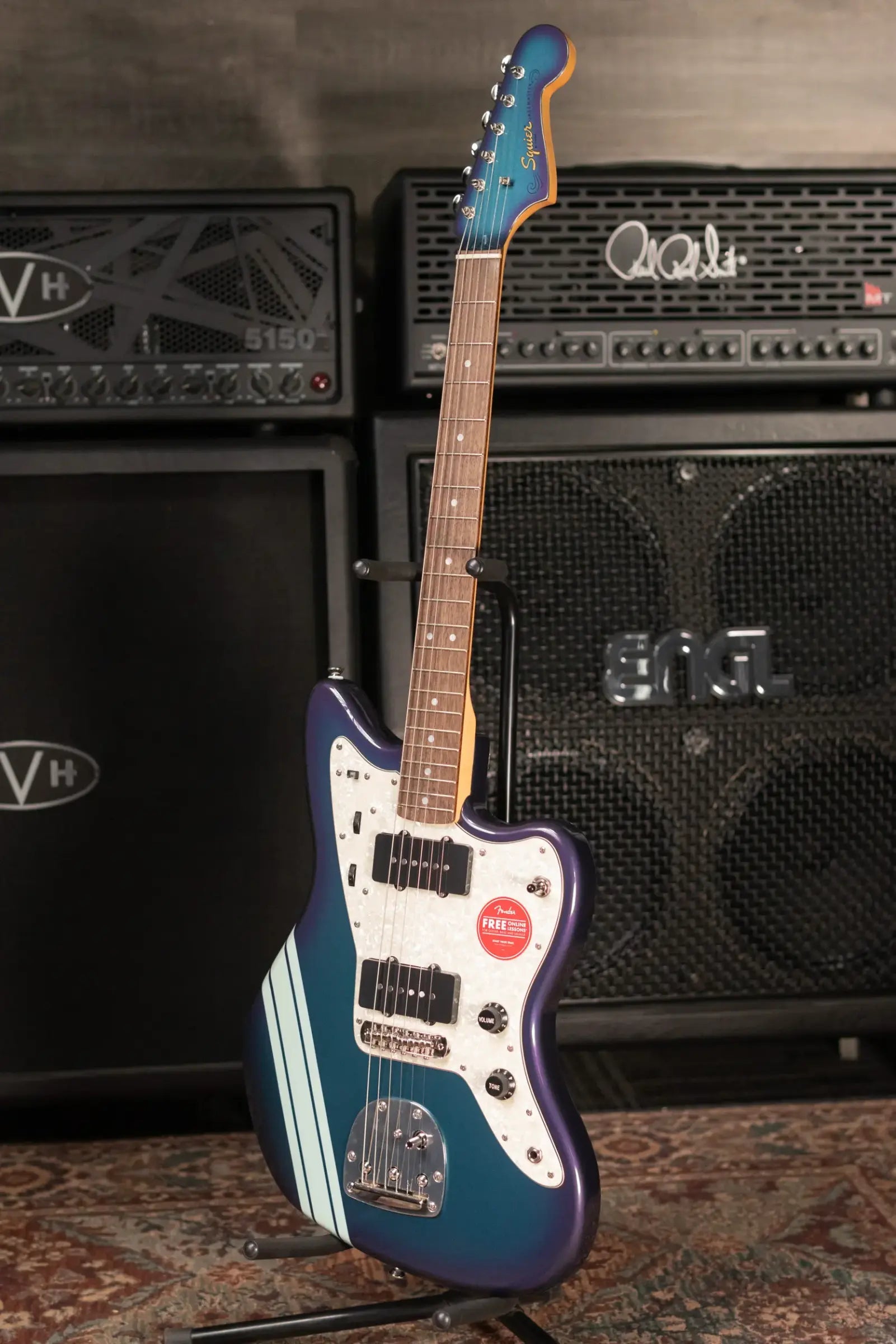Squier FSR Classic Vibe '60s Jazzmaster, Laurel Fingerboard, White Pearloid Pickguard, Matching Headstock Electric Guitar - Competition Burgundy