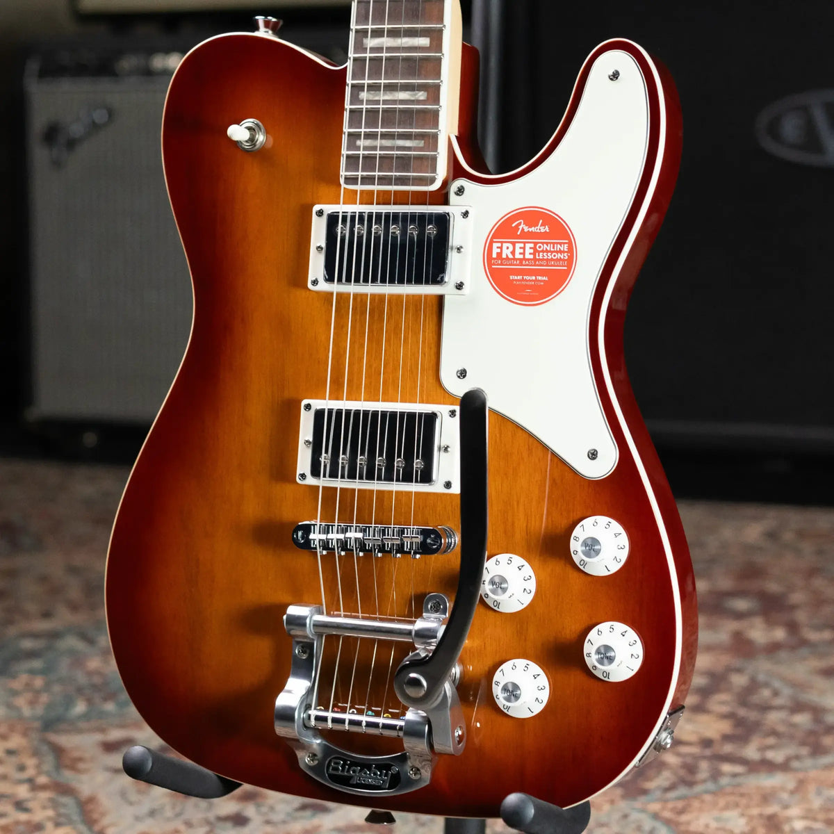 Squier Paranormal Troublemaker Telecaster Deluxe Bigsby Electric Guitar - Honey Sunburst