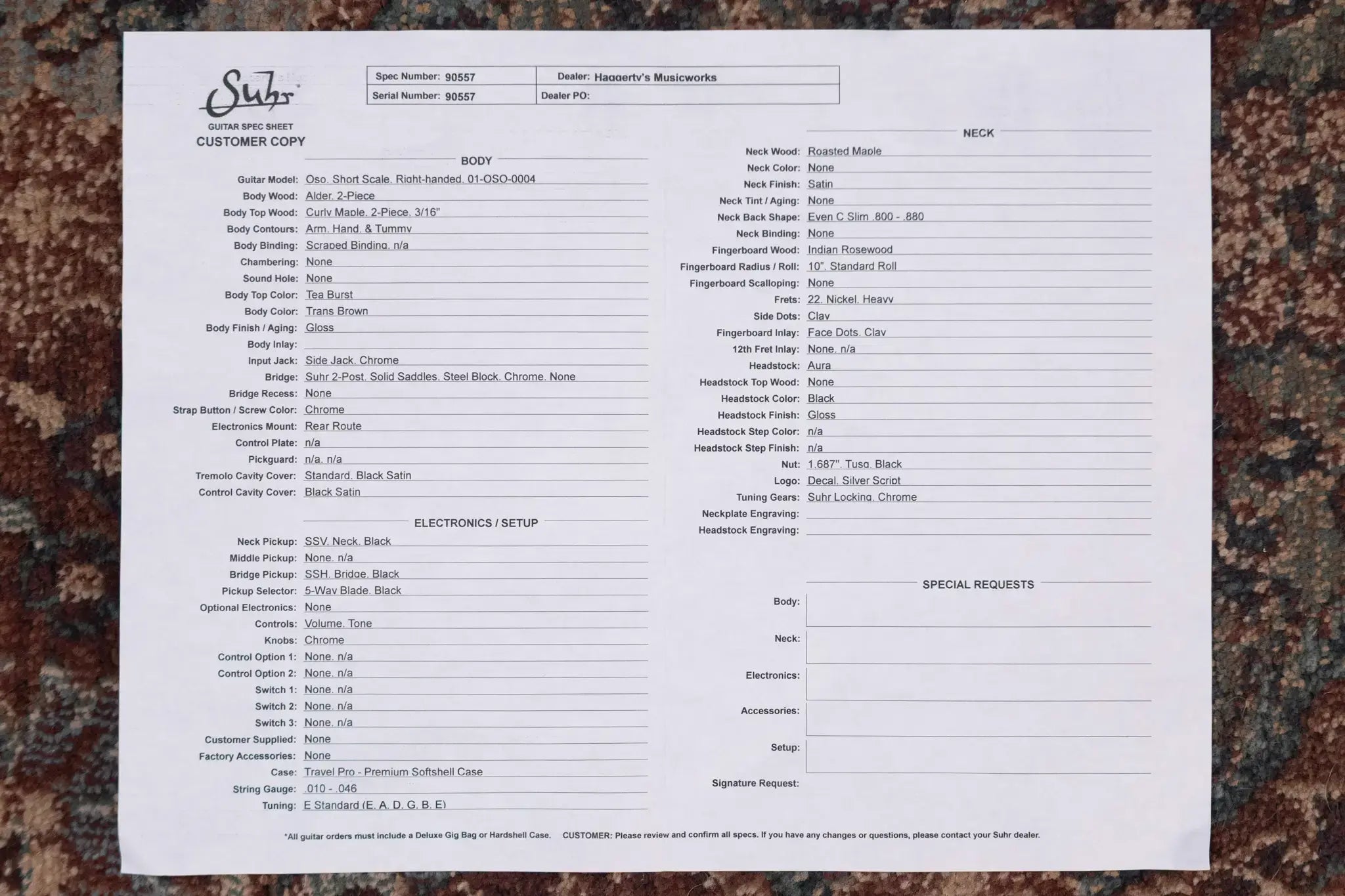 Suhr OSO Electric Guitar - Tea Burst with Gig Bag