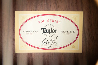 Taylor 212ce-N Plus Nylon Grand Concert Acoustic/Electric Guitar with Aerocase