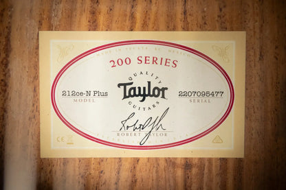 Taylor 212ce-N Plus Nylon Grand Concert Acoustic/Electric Guitar with Aerocase