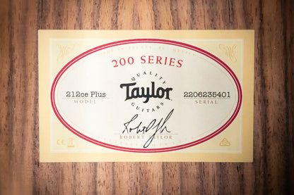 Taylor 212ce Plus Grand Concert Acoustic/Electric Guitar with Aerocase