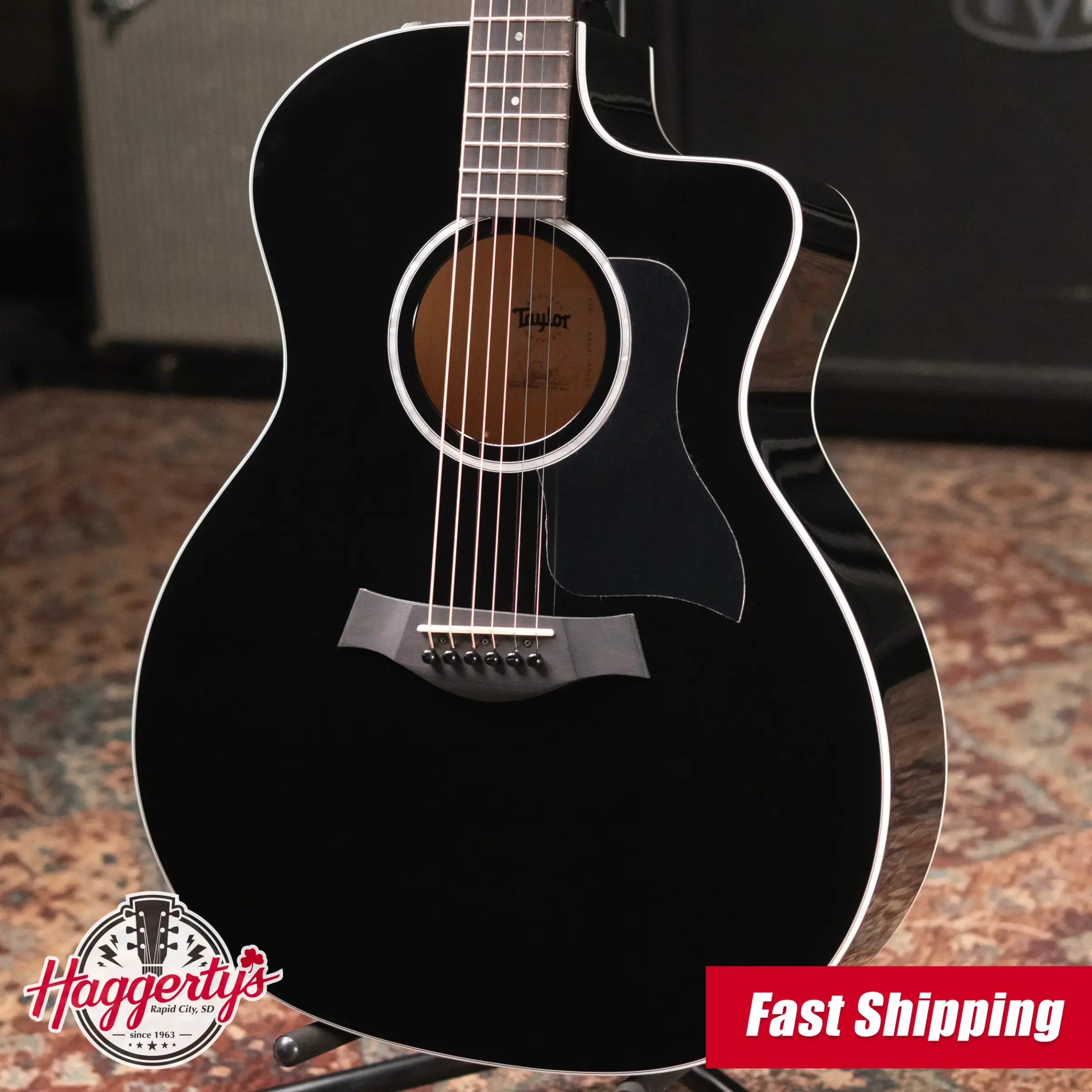 Taylor 214ce-BLK Plus Grand Auditorium Acoustic/Electric Guitar - Black with Aerocase - Factory Demo