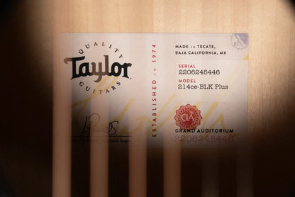 Taylor 214ce-BLK Plus Grand Auditorium Acoustic/Electric Guitar - Black with Aerocase - Factory Demo