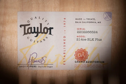 Taylor 214ce-BLK Plus Grand Auditorium Acoustic/Electric Guitar - Black with Aerocase