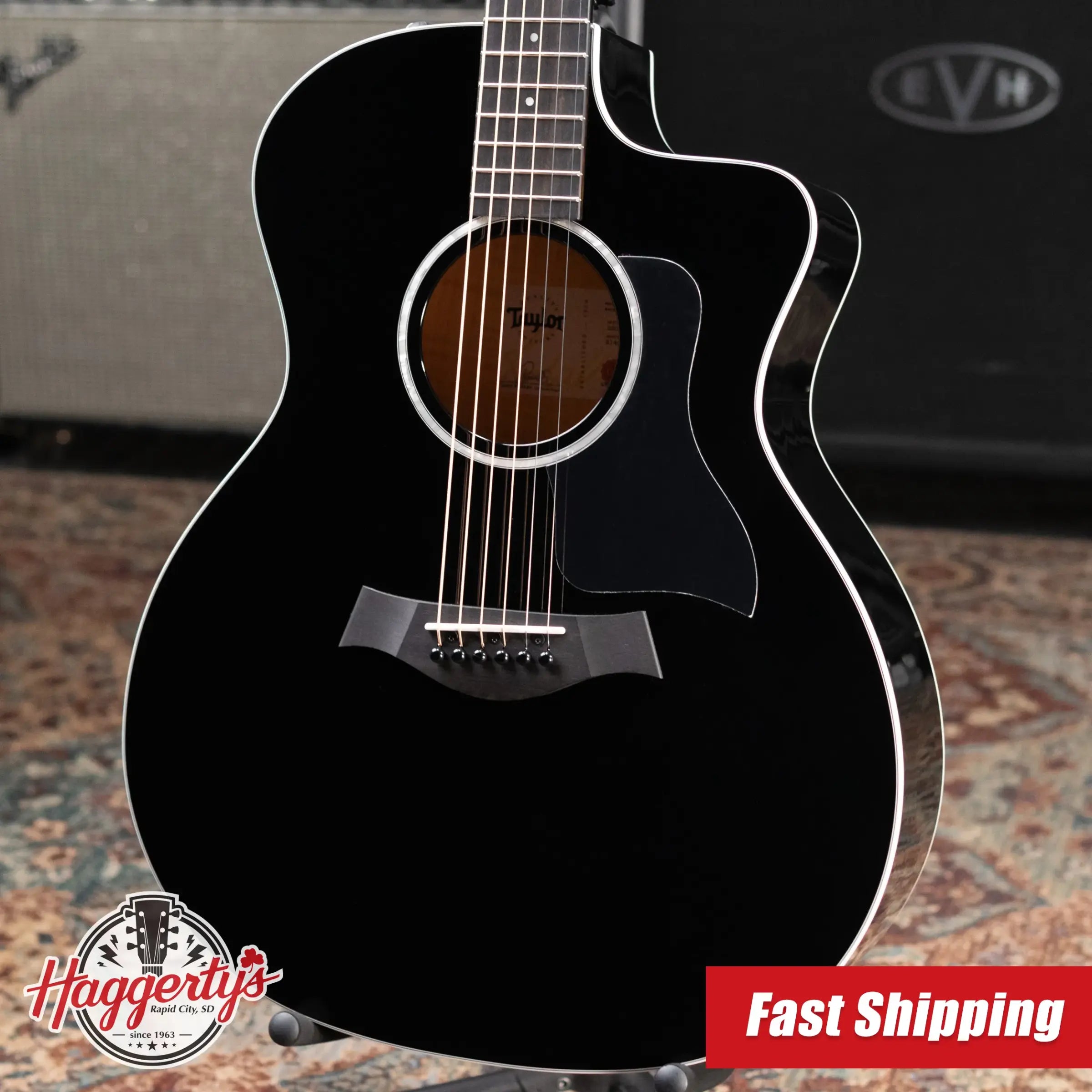 Taylor 214ce-BLK Plus Grand Auditorium Acoustic/Electric Guitar - Black with Aerocase - Factory Demo