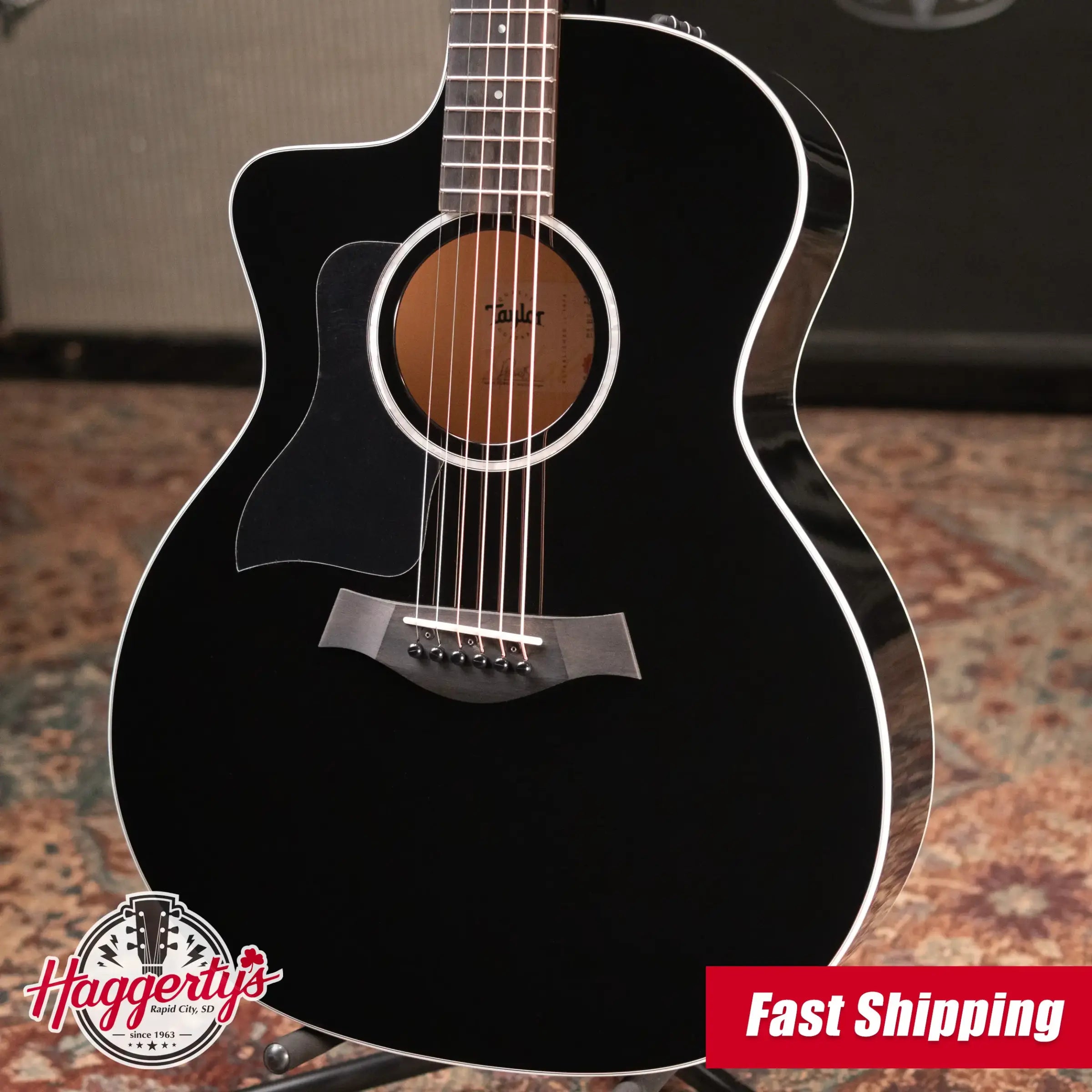 Taylor 214ce-BLK Plus Left-Hand Grand Auditorium Acoustic/Electric Guitar - Black with Aerocase - Factory Demo