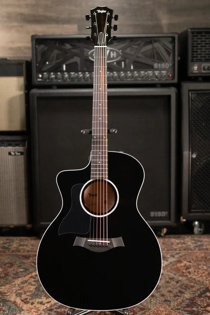 Taylor 214ce-BLK Plus Left-Hand Grand Auditorium Acoustic/Electric Guitar - Black with Aerocase - Factory Demo