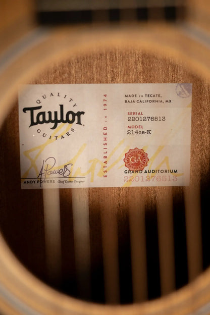 Taylor 214ce - K Koa/Spruce Left Handed Acoustic/Electric Guitar - Natural with Gig Bag