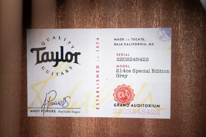 Taylor 214ce Plus Special Edition Grand Auditorium Acoustic/Electric Guitar - Trans Grey Top with Aerocase